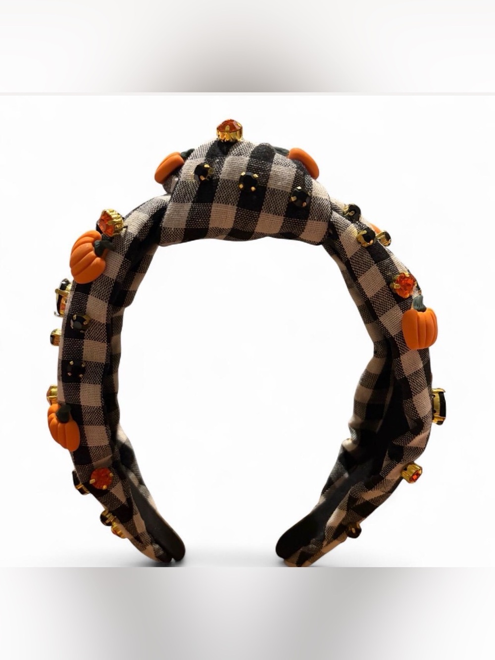Piper K Black & White Plaid Headband with Halloween Themed Accents